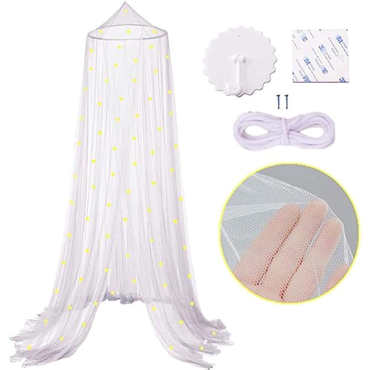 Eimilaly Bed Canopy for Girls Mosquito Net, Princess Bed Canopy for Girls Room Decor - Insect Protection Hanging Canopy for Indoor(Pink,Stars Glow in the Dark)