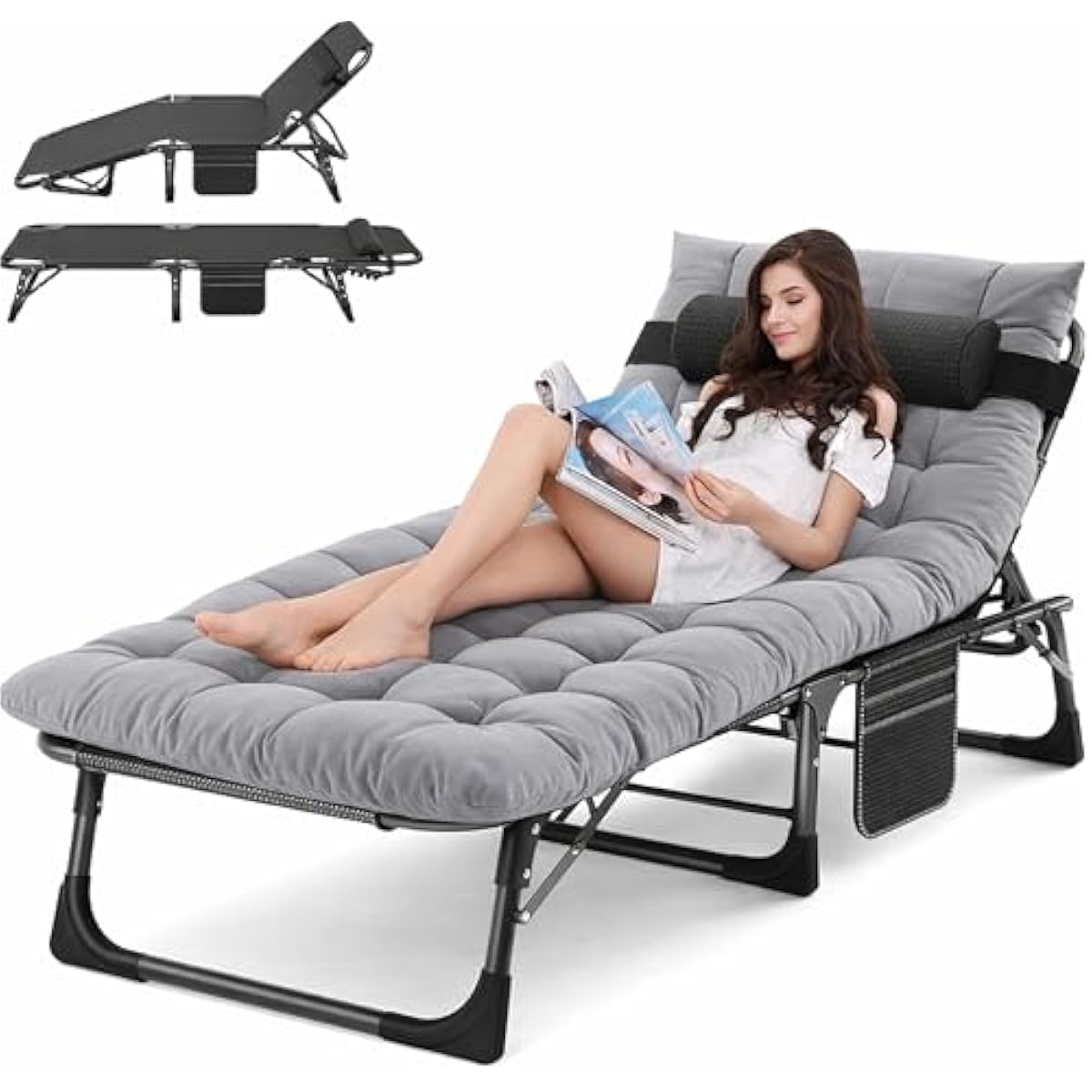 ABORON Chaise Lounge Chair,5 Positions Padded Outdoor Tanning Chair,Heavy Duty Portable Lounge Chair for Outdoor Sunbathing Patio Pool Lawn Deck Poolside,Support up to 440 Lbs
