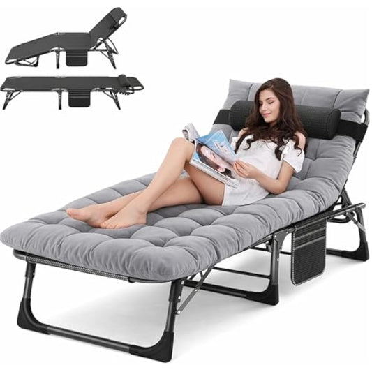 ABORON Chaise Lounge Chair,5 Positions Padded Outdoor Tanning Chair,Heavy Duty Portable Lounge Chair for Outdoor Sunbathing Patio Pool Lawn Deck Poolside,Support up to 440 Lbs