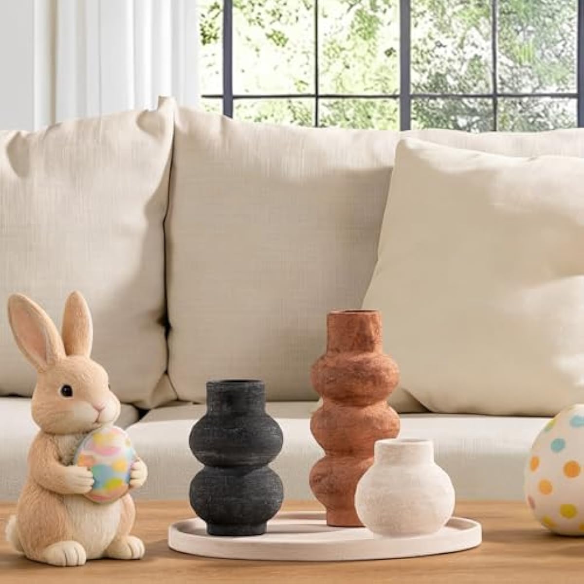 Ceramic Vase Home Table Decor - Flower Vase Set of 3 Living Room Kitchen Decorations Farmhouse Modern Rustic Vases Decorative Centerpiece for Shelf Bedroom Office Bathroom Dining Coffee Desk