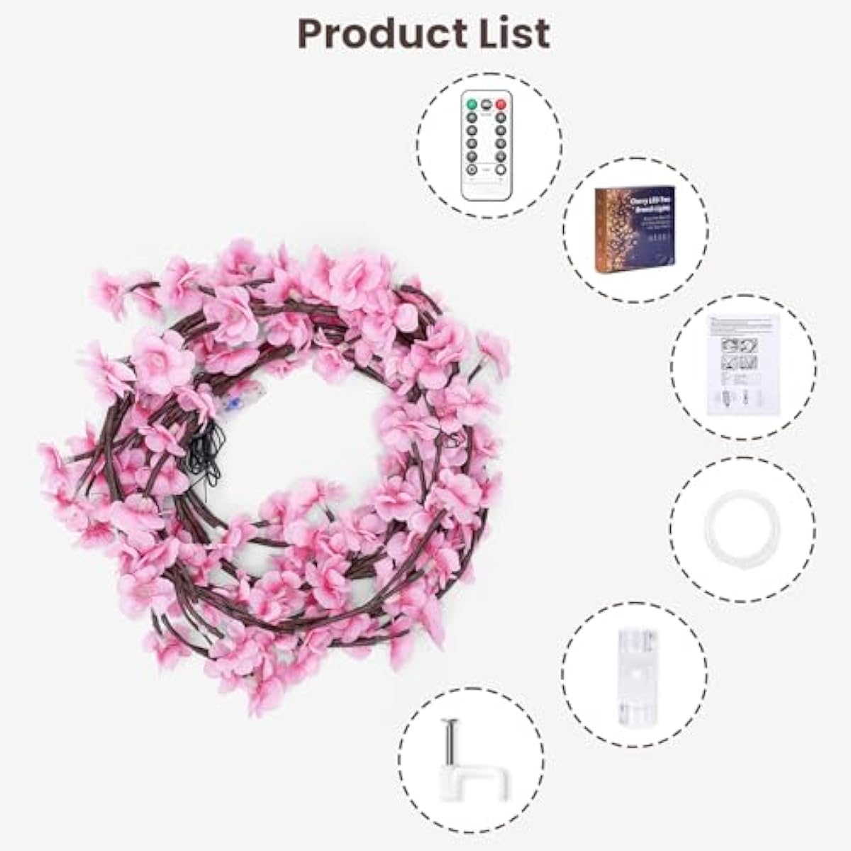 Cherry LED Tree Branch Lights for Wall, Cherry Blossom Willow Vine Twig Decor Garland with 48 LED Lights and Remote,8 Lighting Modes,Christmas Decorations Indoor for Home Wall Door Window (47inch)