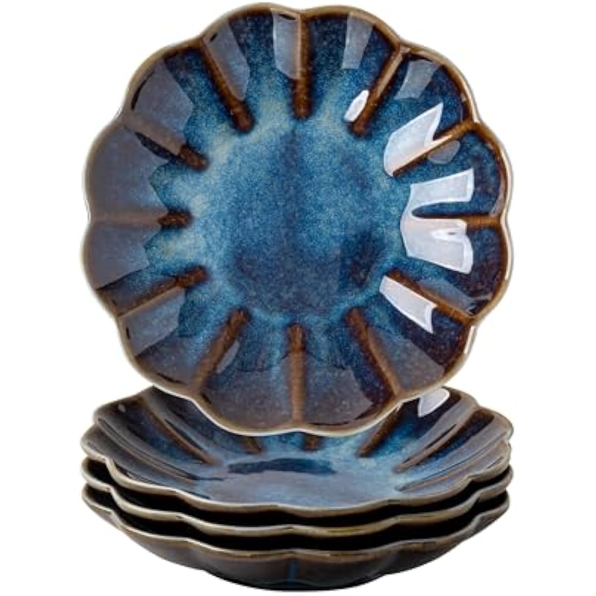 Small Dessert Plates Set of 4,Ceramic Dinner Plates 5.7 Inch for Appetizer, Fruits, Cake, Salad,Microwave Safe,Christmas Gift,Flambe Blue