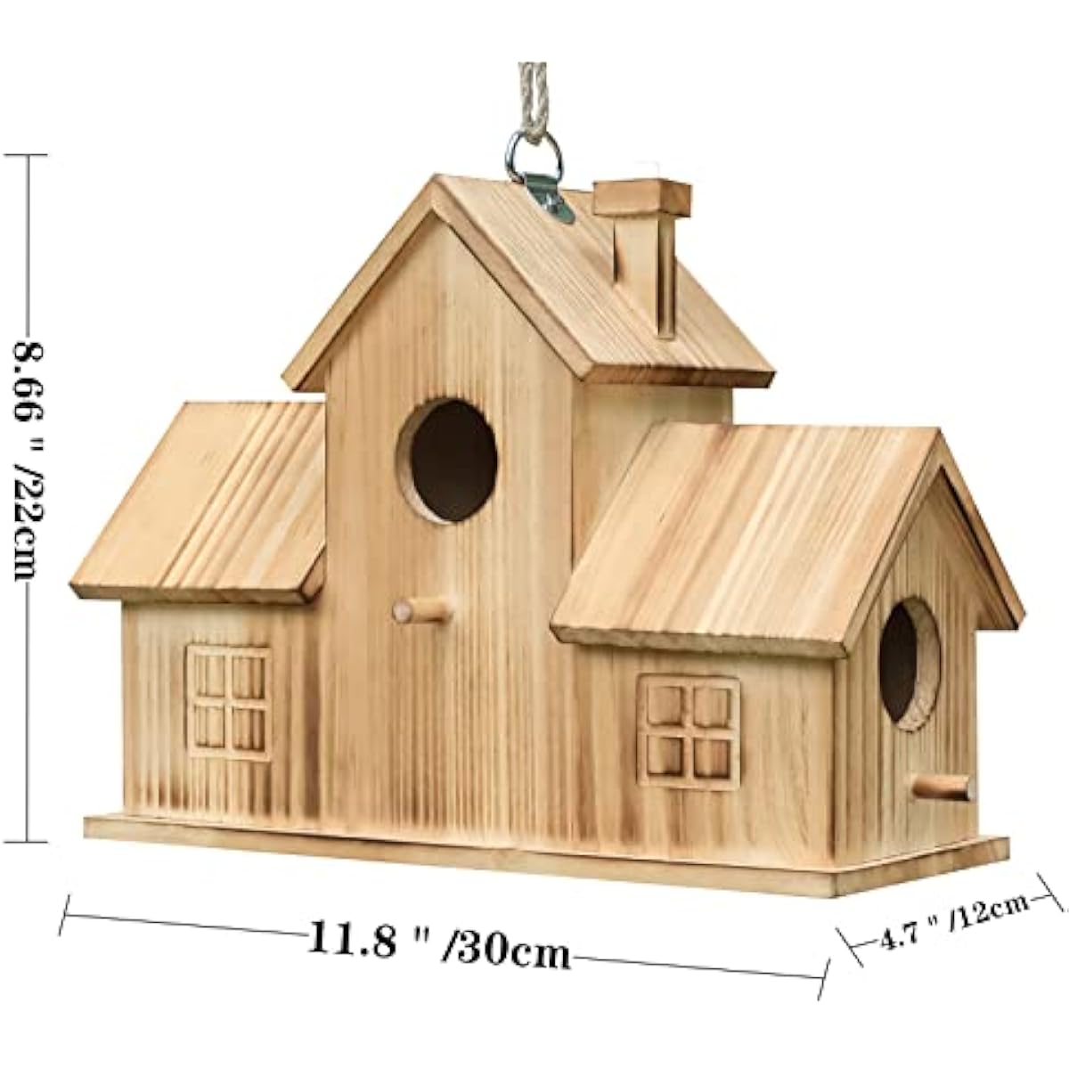 STARSWR Bird Houses for Outside,Outdoor 3 Hole Bird House Room for 3 Bird Families Bluebird Finch Cardinals Wooden Hanging Birdhouse for Garden