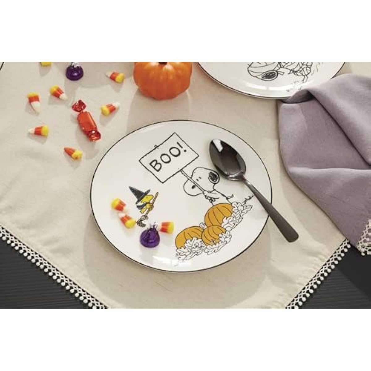 Lenox Dinnerware Set, The Great Pumpkin Accent Plates, Assorted, Set of 4 Porcelain Plates, Halloween Plates, Hand Wash Only, Spooky Salad and Pasta Plate, Halloween Table Decorations (4 Pieces)