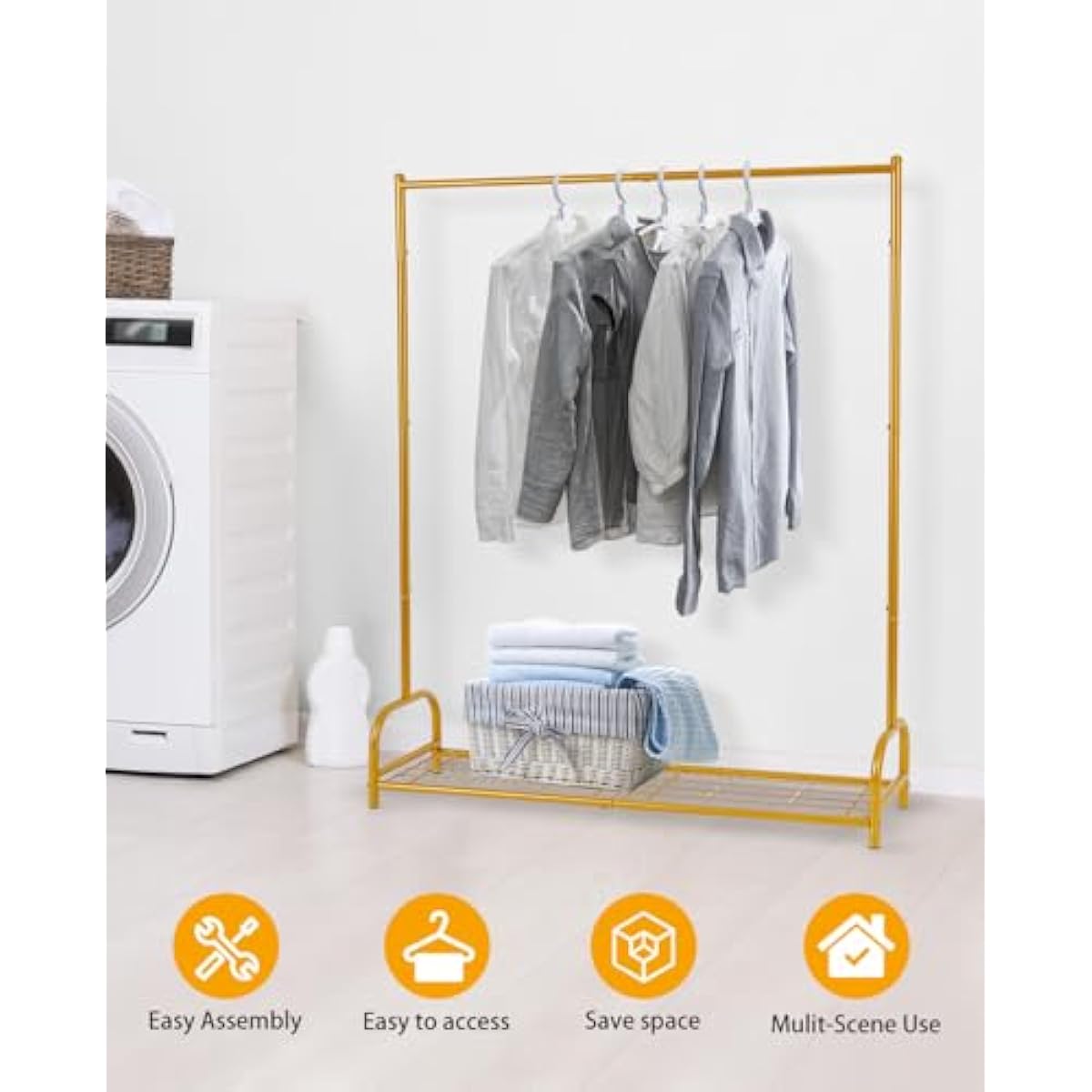 AUPSEN Kids Clothing Rack with Bottom Storage Shelf, Metal Toddler Dress Up Rack for Little Girls, Kids Dress Up Clothes Storage for Coats, Skirts, Dance Costume（Gold）