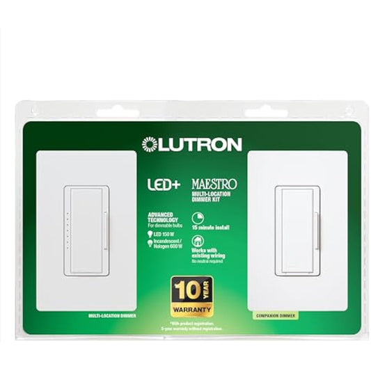 Lutron Maestro Dimmer Switch LED+ Digital Dimmer Kit for Dimmable LED, Halogen, and Incandescent Bulbs, 150-Watt, Multi-Location, MACL-153M-RHW-WH, White