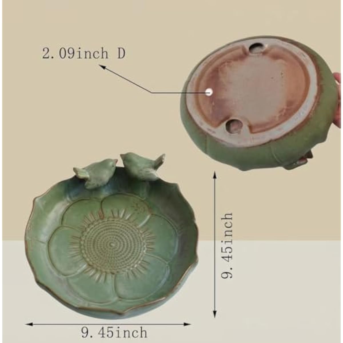 Ceramic Bird Bath for Outside on Ground, 9.45-Inch Birds Bath Bowl Only, Ground Bird Feeders and birdbath for Outdoors, Garden, Tabletop, Deck, Balcony and Lawn