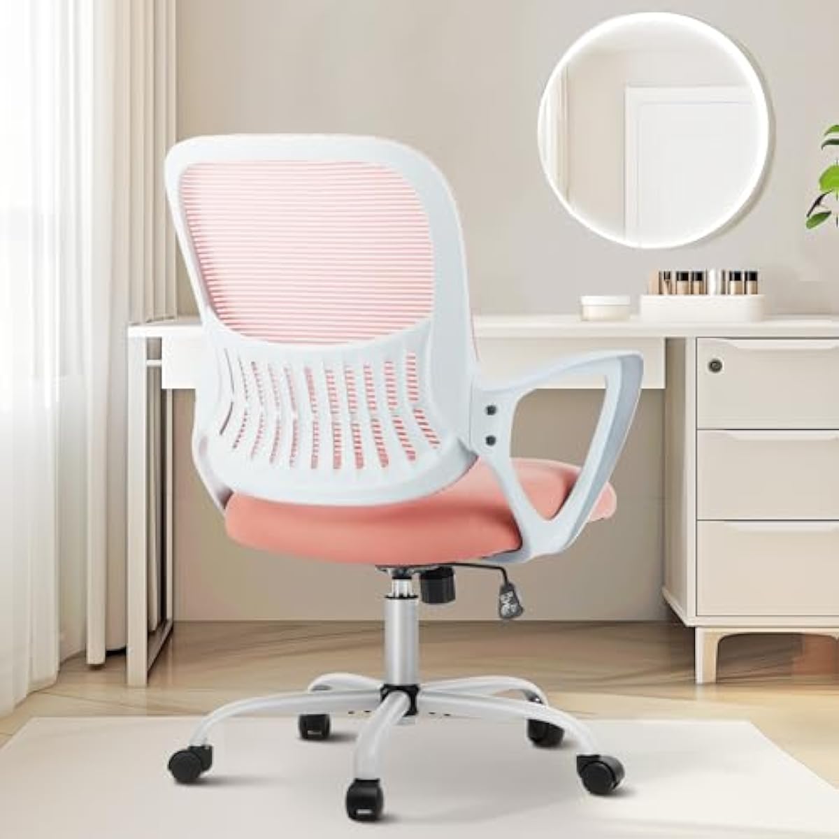 Sweetcrispy Ergonomic Mid-Back Mesh Home Office Desk Chair with Wheels, Lumbar Support, and Comfortable Armrests for Home, Bedroom, Study, Office