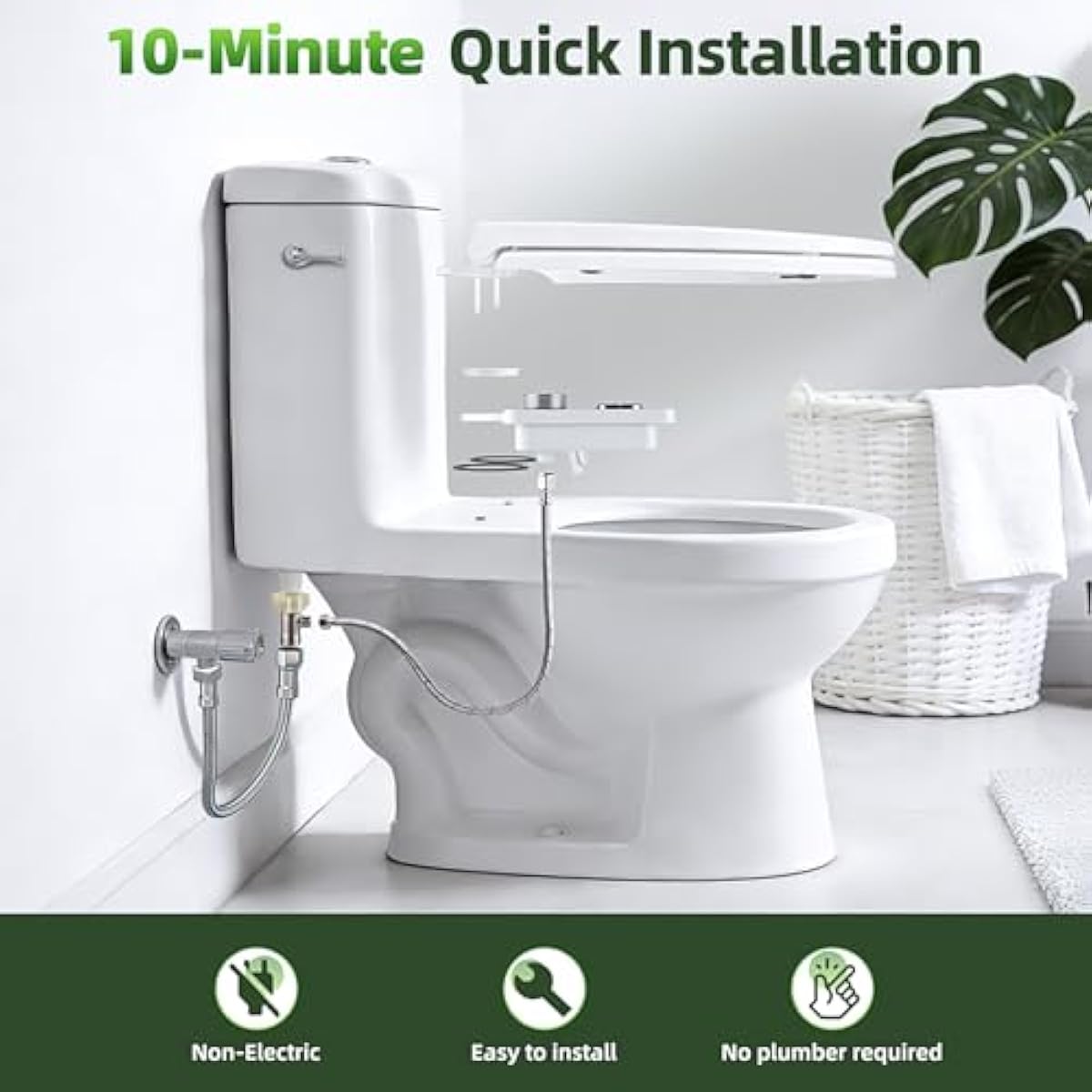 SAMODRA Bidet Attachment, Non-Electric Cold Water Bidet Toilet Seat Attachment with Pressure Controls, Retractable Self-Cleaning Dual Nozzles for Frontal & Rear Wash - Black