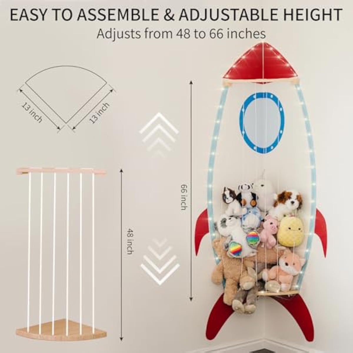 PUTSKA Nursery Furniture Hanging Organizer – Wall Mounted Stuffed Animal Storage for Baby Room, Corner Plush Collection Display & Nursery Organization System, Space-Saving Vertical Storage - Spaceship