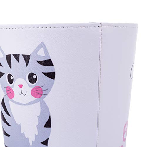 10L/2.64 Gallon Trash Can, Decorative Waste Basket, PU Leather Waste Paper Basket, Waterproof Garbage Can for Bathroom, Bedroom, Office, Kitchen and Living Room - Cat-2