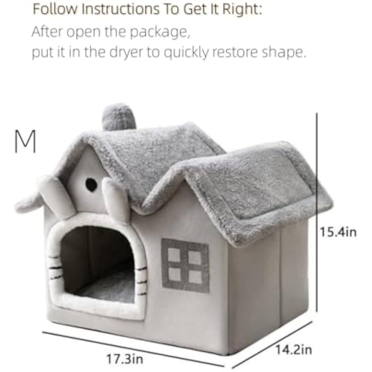 Luxury Double Roof Indoor Dog House Cat Nest,Foldable Warm Soft Kennel,30D High Elastic Memory Sponge,Removable Cushion and Non-Slip Bottom (Grey Double Roof, M)