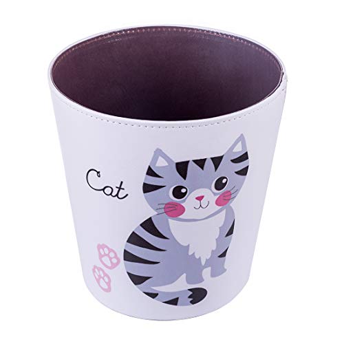 10L/2.64 Gallon Trash Can, Decorative Waste Basket, PU Leather Waste Paper Basket, Waterproof Garbage Can for Bathroom, Bedroom, Office, Kitchen and Living Room - Cat-2