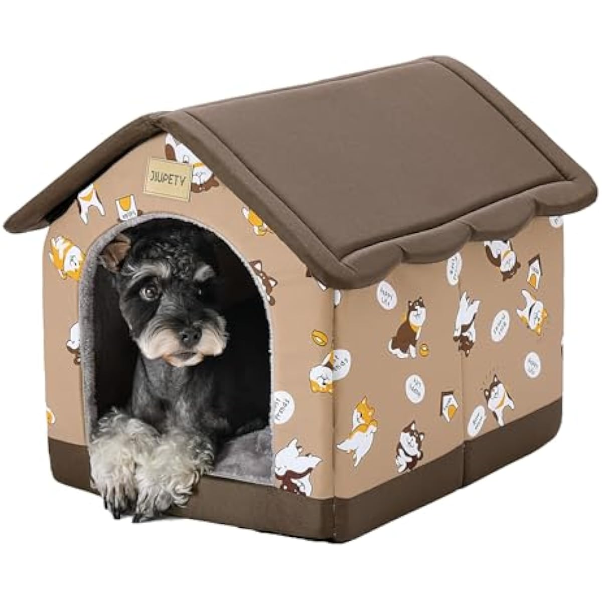 Jiupety Dog House Indoor, L Size Indoor Dog House for Medium Dog, Warm Cave Sleeping Nest Bed for Cats and Dogs, Brown