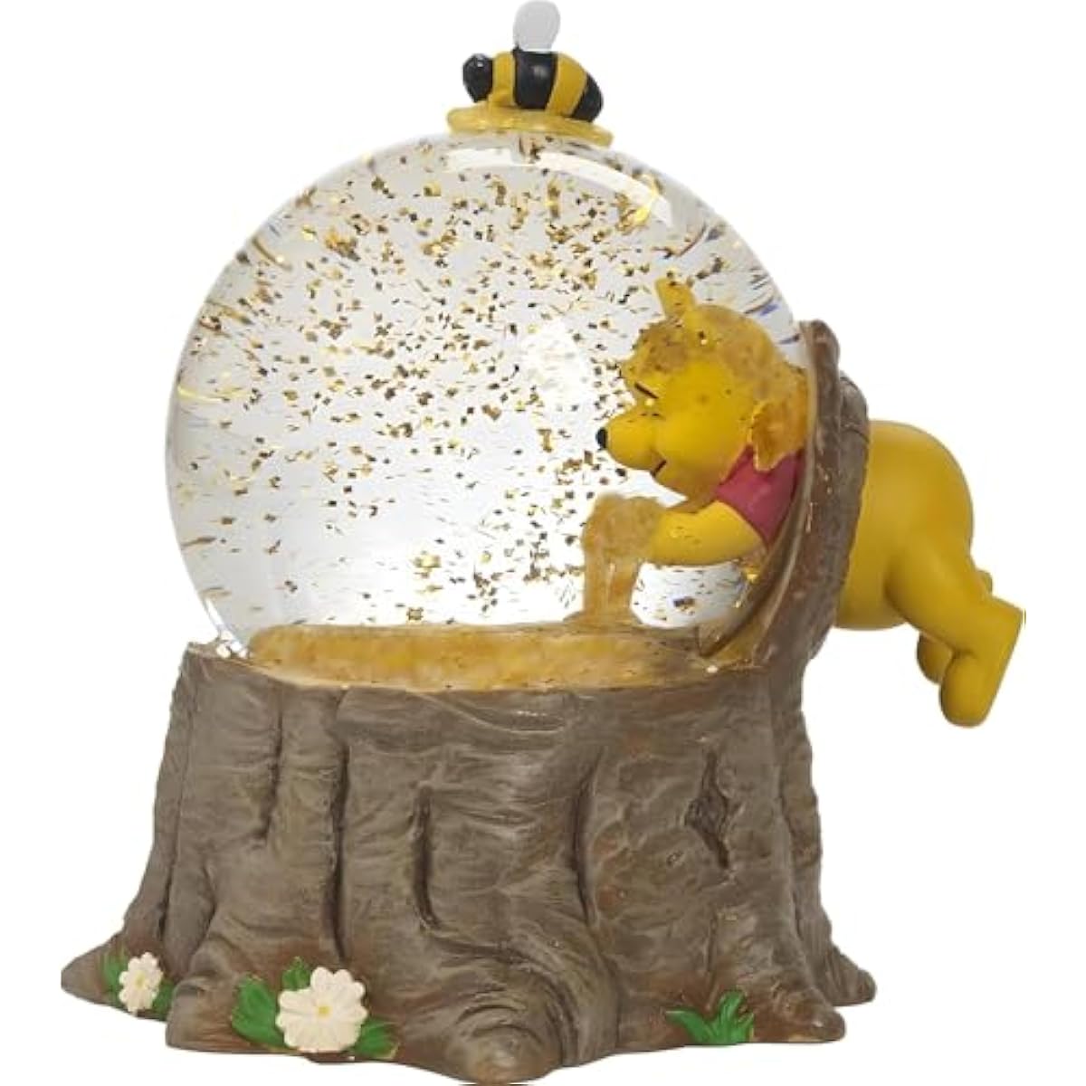 Pooh Bear Musical Snow Globe Collectible Honey Scene Figurine with Wind-Up Music Box, 5.5 Inch Resin and Glass Display Decoration, Holiday Birthday Gift for Fans and Collectors