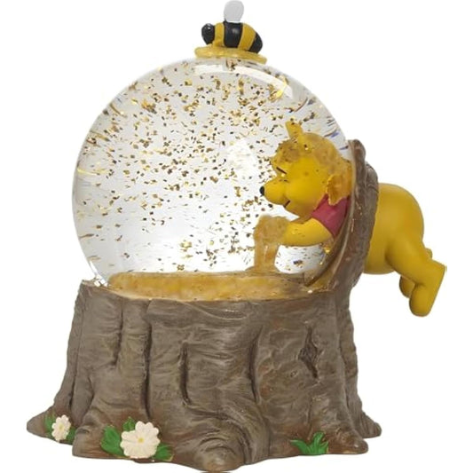 Pooh Bear Musical Snow Globe Collectible Honey Scene Figurine with Wind-Up Music Box, 5.5 Inch Resin and Glass Display Decoration, Holiday Birthday Gift for Fans and Collectors
