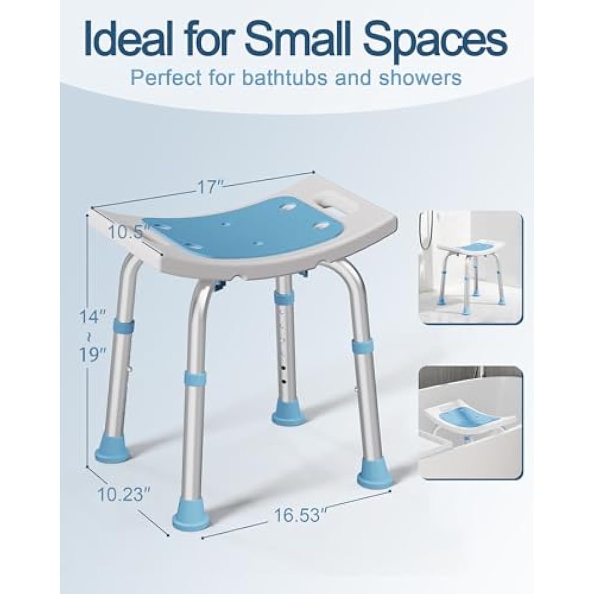 HOMLAND Shower Chair for Inside Shower, 400 lbs Adjustable Shower Stool with Suction Feet, Shower Seat for Inside Tub Bathroom Bench Bath Chair for Elderly and Disabled - Light Blue