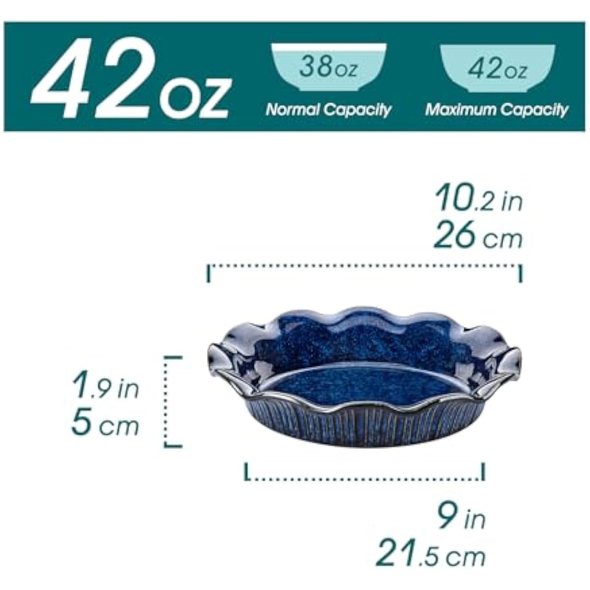 vancasso Ceramic Pie Pan for Baking, 9 inch Deep Pie Plates for Apple Pie, Pot Pie, Tart and Quiche, Reactive Glaze Fluted Pie Pans, Large Pie Dish with Ruffled Edge, Blue, STERN Series