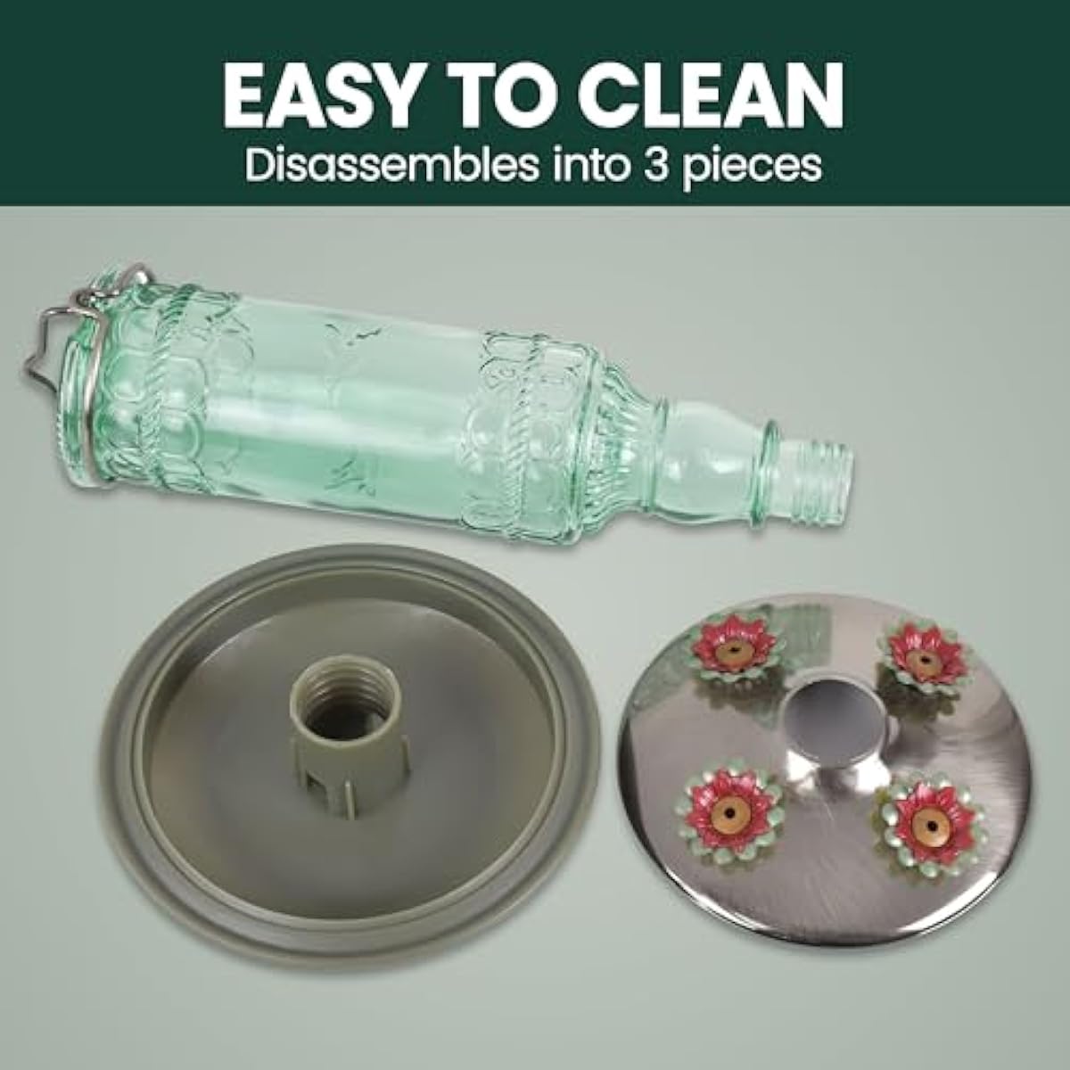 Perky-Pet Glass Bottle Hummingbird Feeder - Outdoor Garden Décor Humming bird Feeder, 8108-1SR - 10 Fl Oz Nectar Capacity - Durable Green Antique Design - Hang from Tree, Porch, Deck, Hook