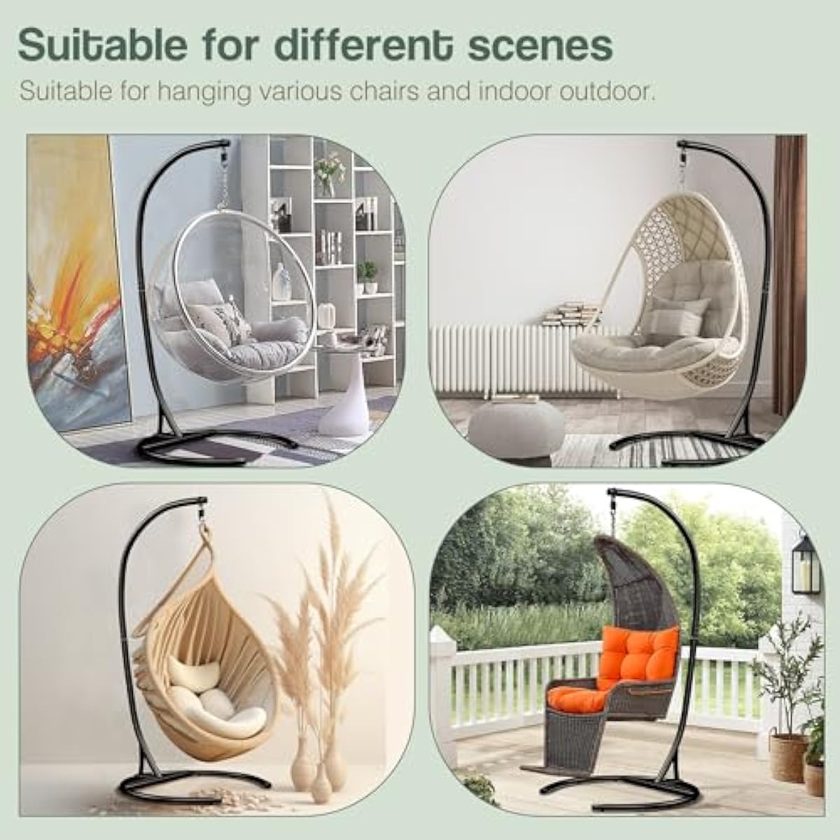 Hammock Stand Only Max 300lbs Hammock Chair Stand Only Heavy Duty Hanging Chair Stand Only 360 Degree Rotation C Stand Frame for Egg Chair Indoor Outdoor Porch Swing, Black