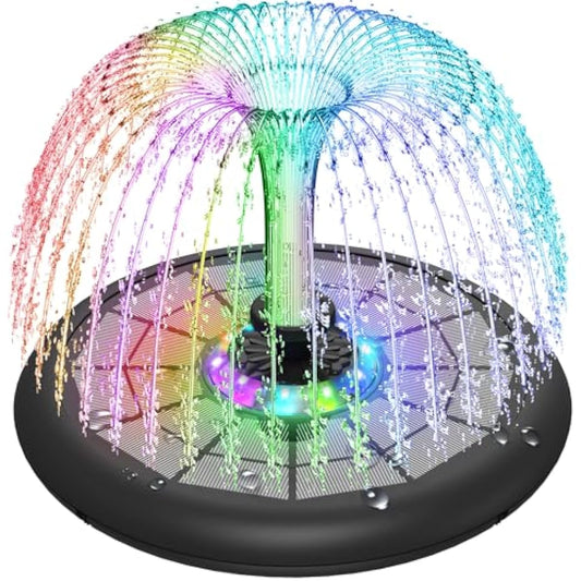 Solar Fountain UFO Style, 2026 Upgrade 5W Glass Solar Panel Bird Bath Fountain with LED Lights, 4000mAh Backup Battery, 7 Nozzles for for Garden, Pond, Pool, Patio Outdoor Water Feature
