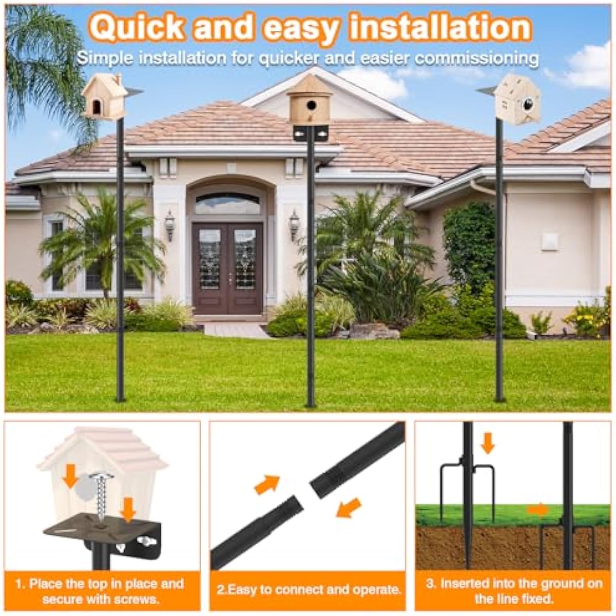 2 Pack 80 Inch Adjustable Bird Feeder Pole,Bird House Pole Suitable for Feeders & Birdhouse,Weather Station,Heavy-Duty Rustproof Design,Enhance Outdoor Decor & Birdwatching Experience