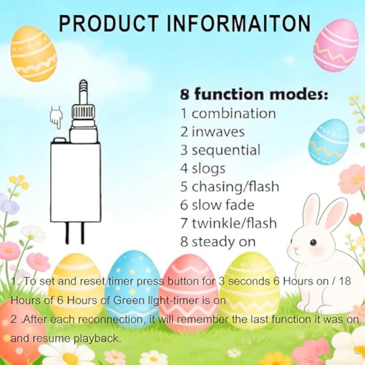 Dazzle Bright Easter Lights, 222LED 9FT Pastel Rabbit and Eggs Curtain String Lights with 8 Modes, Plug in Easter Decorations for Indoor Window Outdoor Party Decor (Pastel)