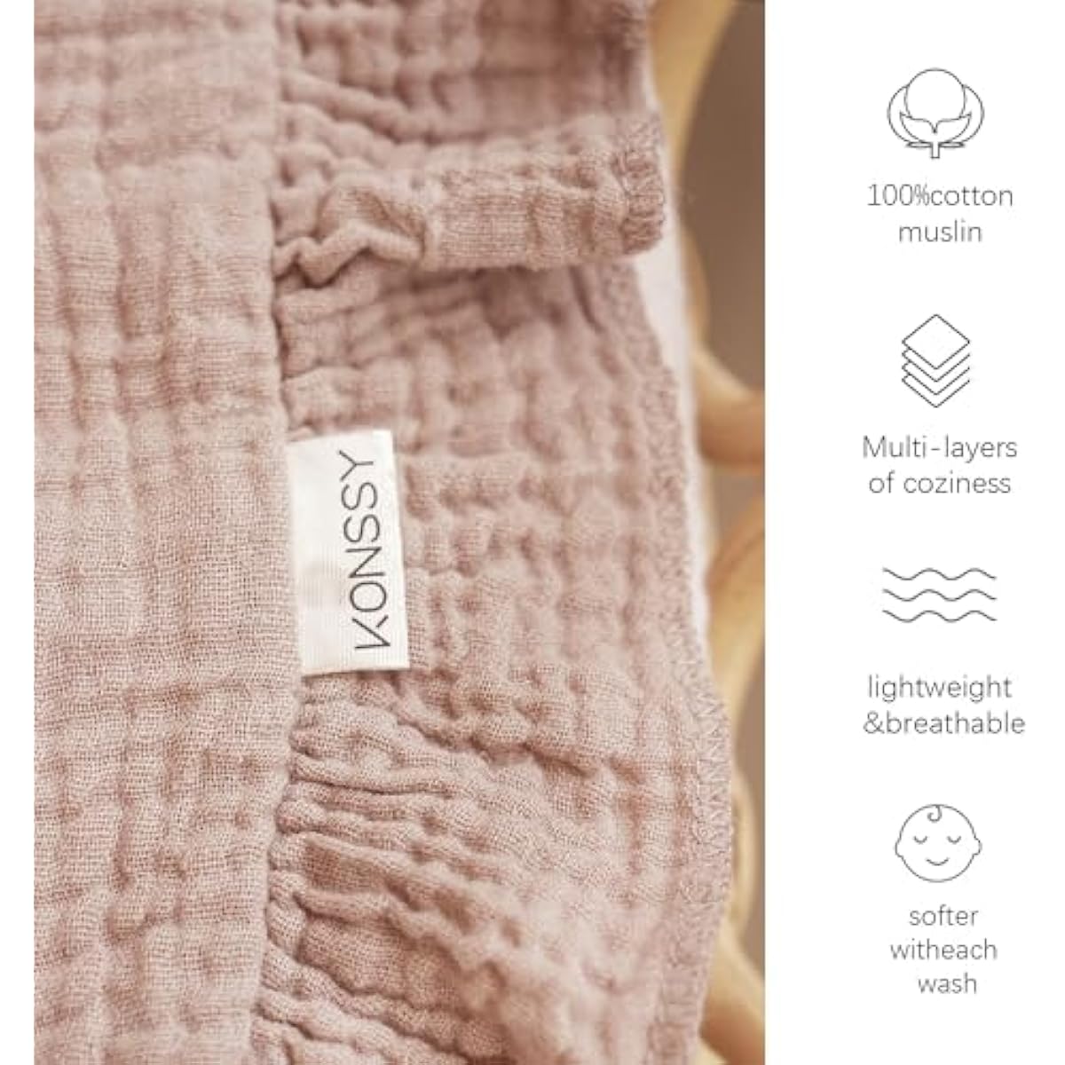 Konssy Flounce Muslin Baby Blanket for Girls Boys, 100% Cotton Soft Crib Swaddle Blankets, Reversible & Breathable Nursery Bedding for Newborns Toddlers, 40 x 36 Inches (Petal Dream)
