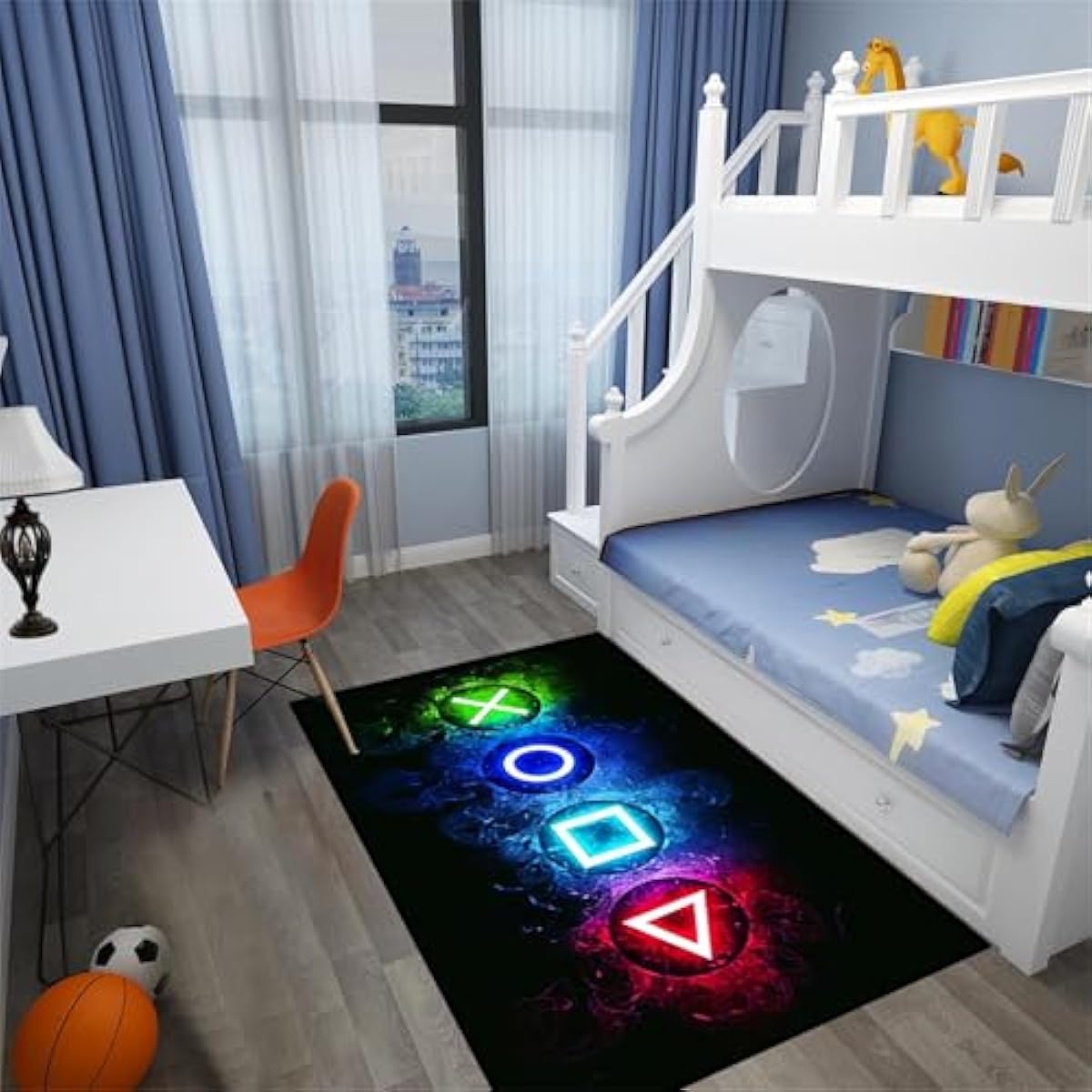 Gaming Area Rugs for Boys Cool Game Style Bedroom, Gamer Rug Boys Room Decor, Video Games Bedroom Carpet for Teens, Controller Gamepad Player Standing Throw Doormats Yoga Mat Black