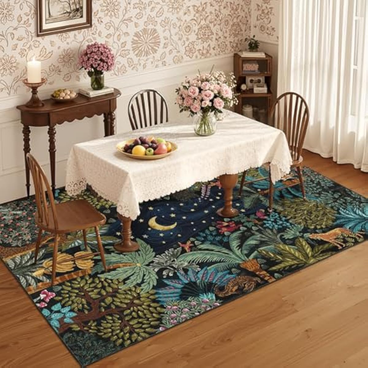 GarveeHome 4x6 Washable Area Rug for Kids Room, Jungle Animal Soft Bedroom Rug Non Slip Low Pile Small Carpet Stain Resistant Throw Rug for Bedside Playroom Classroom Office Dining Room