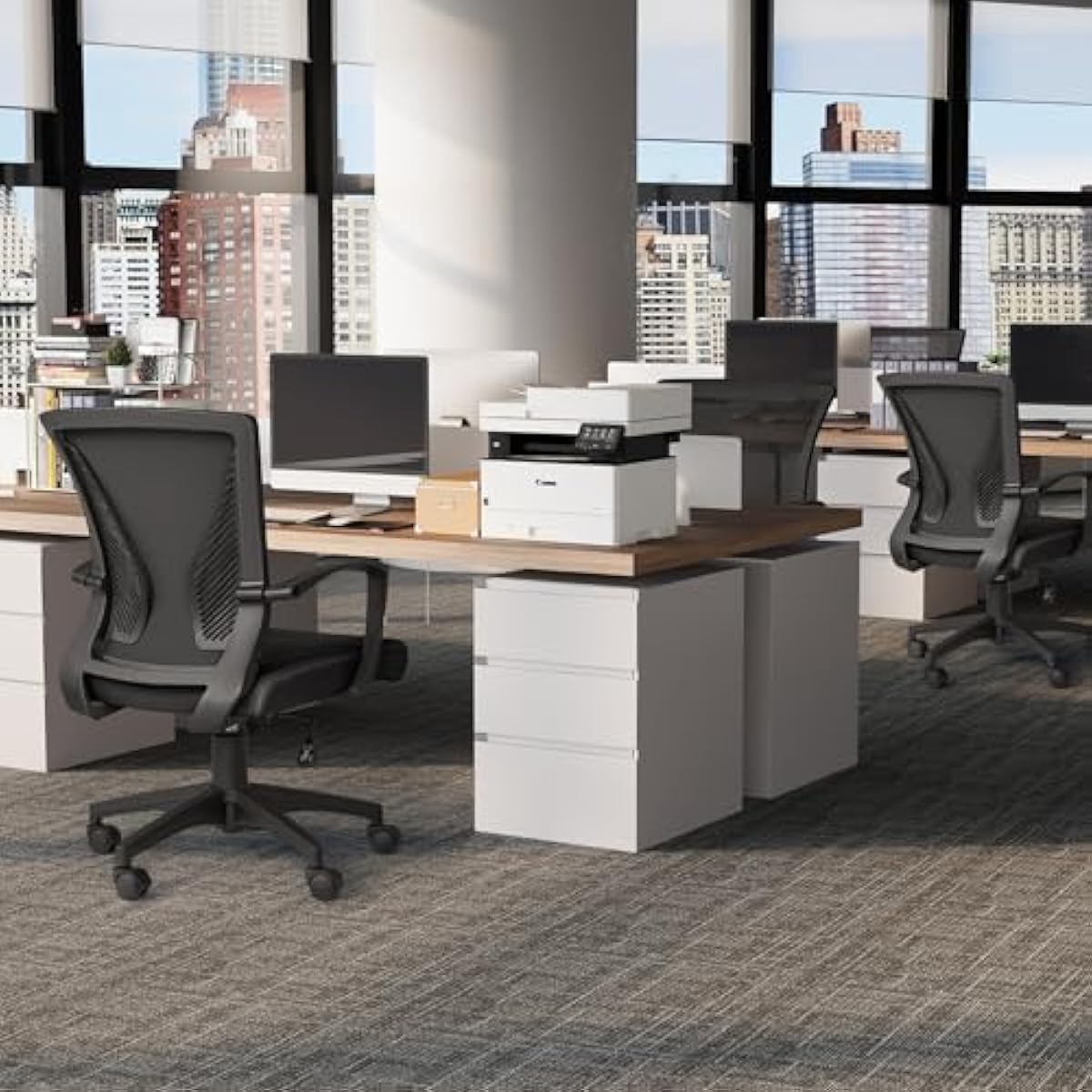 Furmax Office Chair Ergonomic Computer Desk Mesh Chair Mid Back Swivel Lumbar Support with Armrest (1, Black)