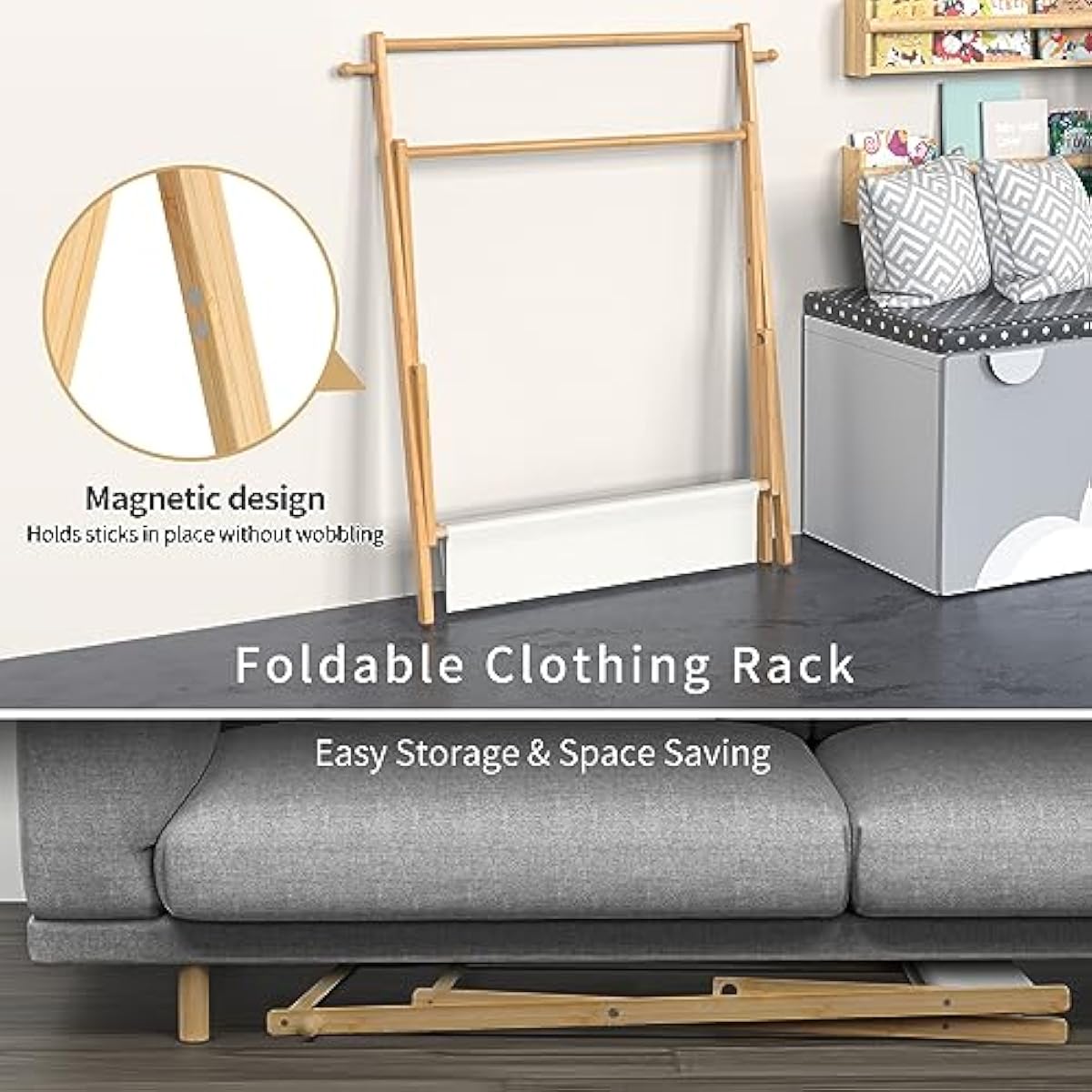 Kids Clothing Rack, Small Clothes Rack for Toddler Pets, Kids Dress Up Rack with Storage Shelf & Double Rods, Foldable Kids Clothes Rack for Nursery Child's Room (Regular Size)