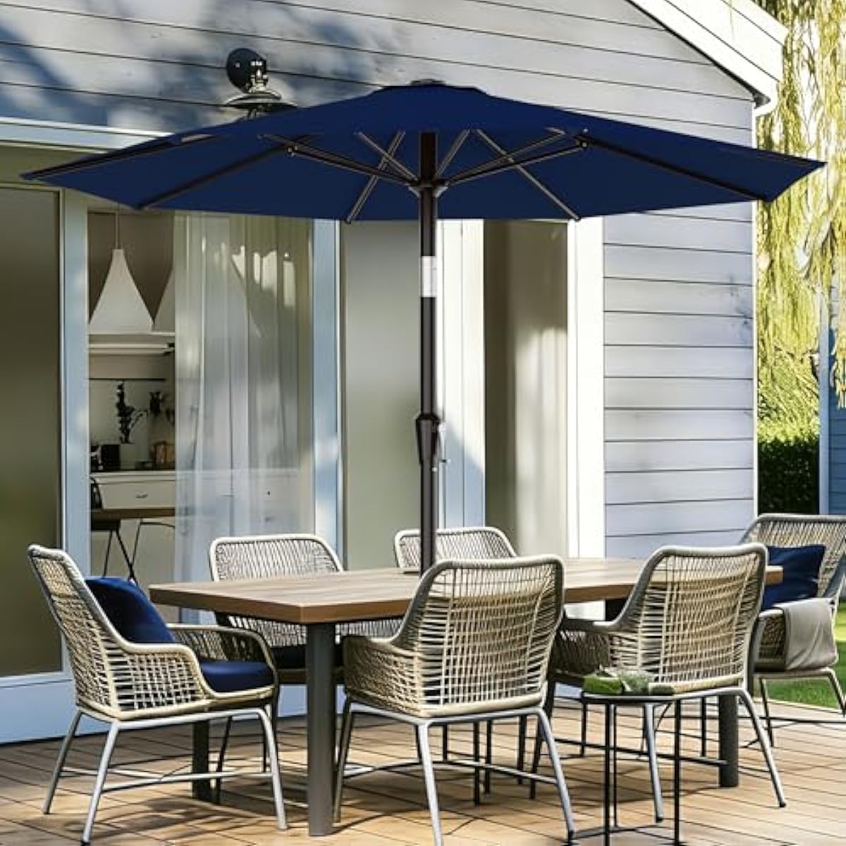 AreShark 9 FT Patio Umbrella for Outdoor, Outdoor Umbrella with Push Button Tilt and Crank, Outdoor Patio Umbrellas with 8 Sturdy Ribs for Market, Garden, Deck, Backyard, Pool (Navy)