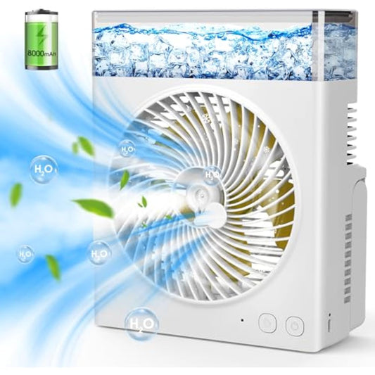 Misting Fan Portable, 8000mAh 8-Inch Rechargeable Battery Operated Fan with 600mL Water Tank, Cooling Desk Misting Fans for Outside, Perfect Quite Mist Water Spray Fans for Home Office Camping Patio