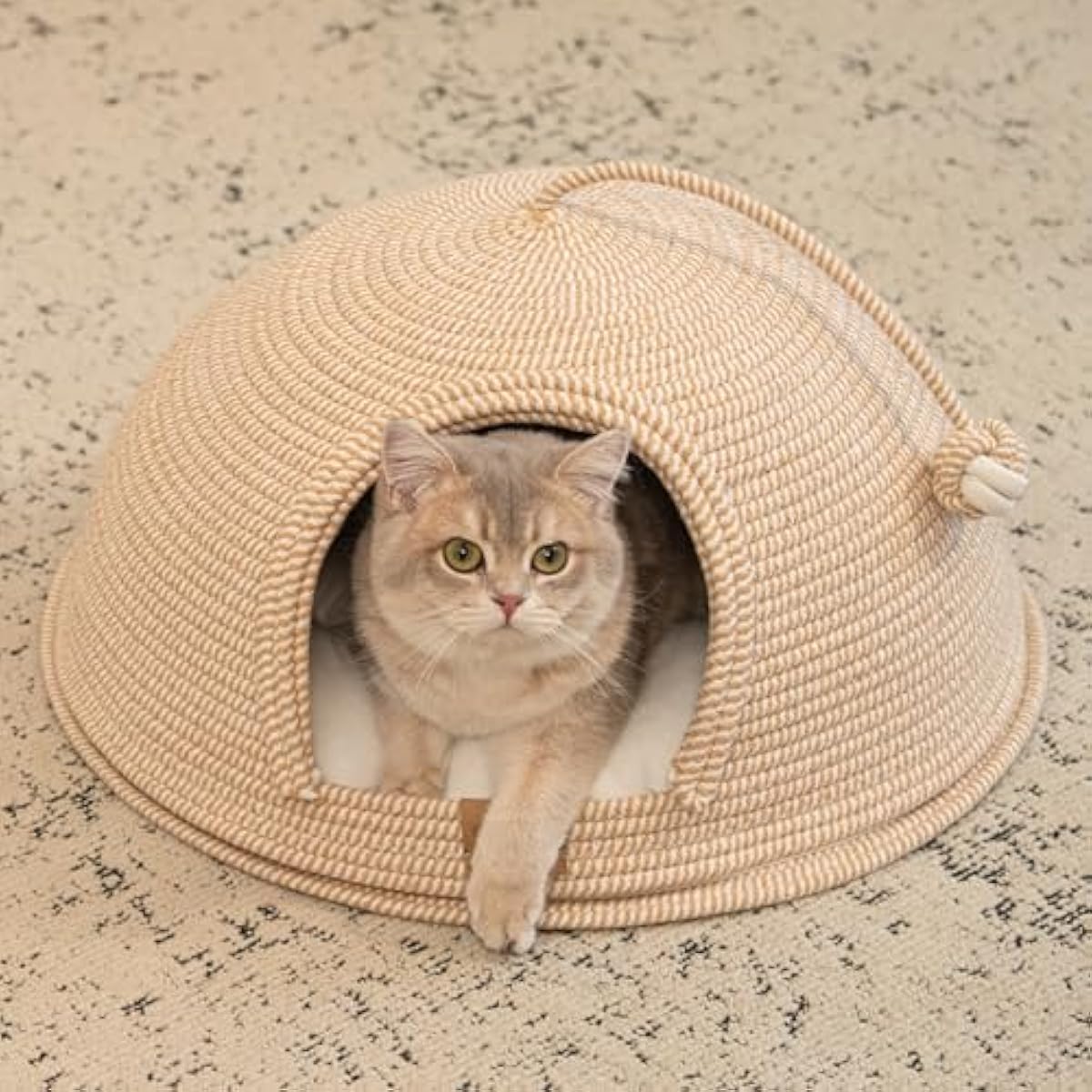 CHEERPALS Cat Cave Bed for Indoor Cats, 3 in 1 Cat House with Washable Cushion and Ball, Scratcher Bed, Cute Rope Bed for Kittens and Large Cat(White)