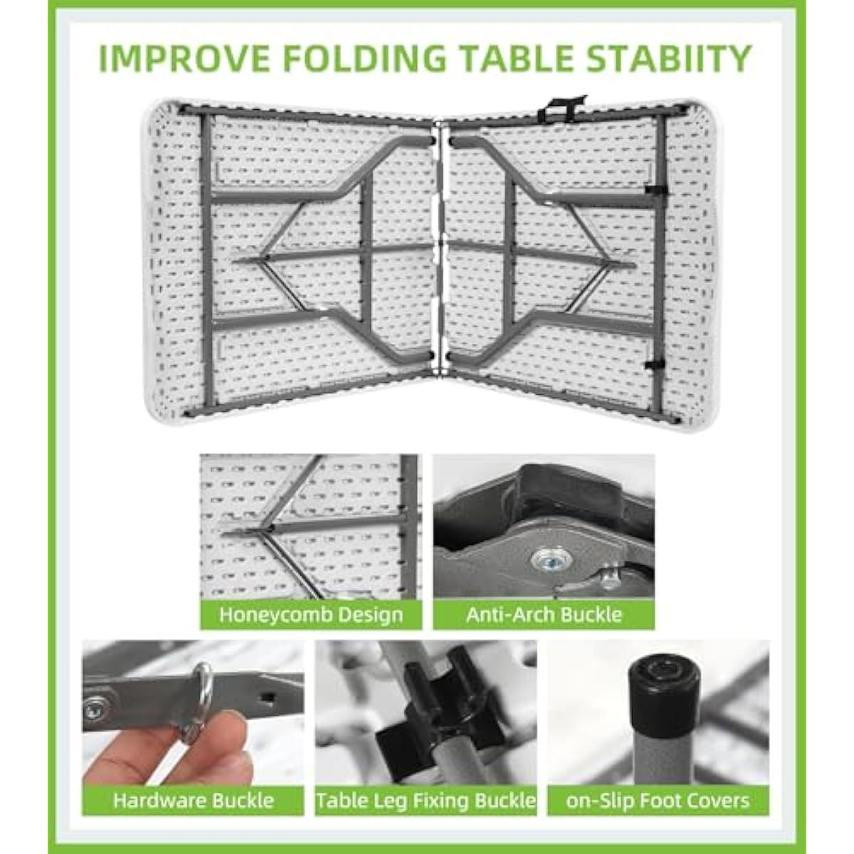 6ft Table Large Folding Table White Folding Table with Portable Carrying Handle 6ft Heavy Plastic Foldable Table for Party, Wedding, Events, Dining, Camping, Picnic Indoor, Outdoor, Utility
