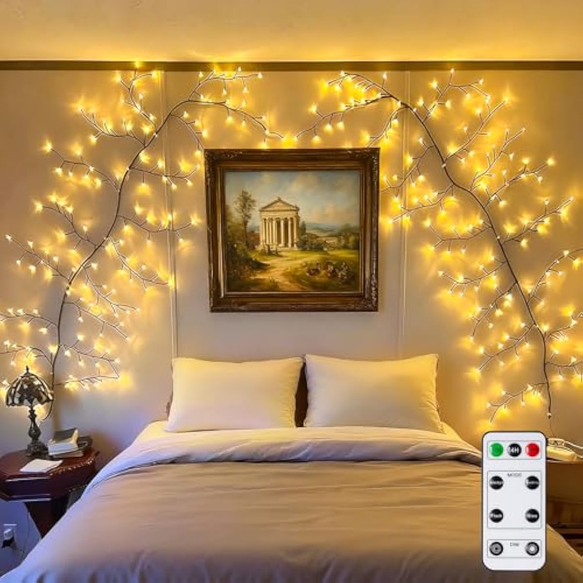 GOESWELL Enchanted Willow Vine Lights with Remote: 7.5Ft 144 LEDs Brown Twig Tree Branch Lights with Timer Dimmer for Indoor Living Room Bedroom Forest Boho Farmhouse Christmas Decor