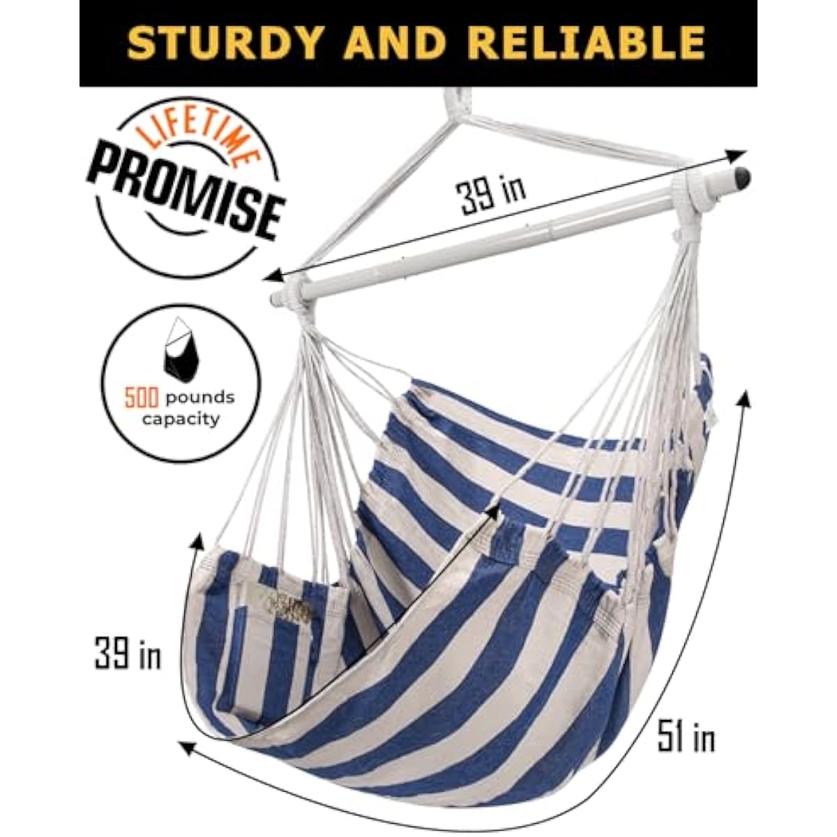 ADVOKAIR Hammock Chair Swing, Heavy-Duty Hanging Rope Swing Seat Supports 500 Lbs, Ideal for Outdoor Patio, Backyard, Porch, Deck & Indoor Bedroom Use