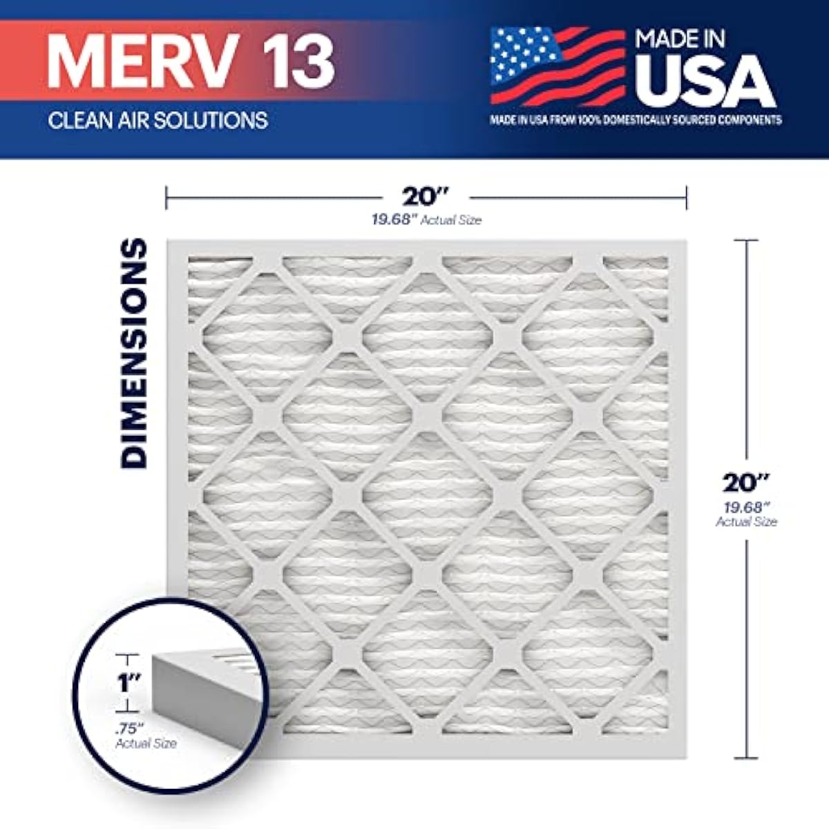 BNX TruFilter 20x20x1 MERV 13 (4-Pack) AC Furnace Air Filter - MADE IN USA - Electrostatic Pleated Air Conditioner HVAC AC Furnace Filters - Removes Pollen, Mold, Bacteria, Smoke