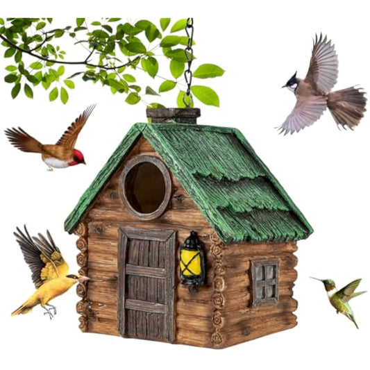 Bird House for Outside, Resin Bluebird House for Outdoors Finches, Cardinals and Yellow Finches Wild Bird Nesting, 5 Years Weatherable Decorative Stone Hanging Birdhouse for Yard Garden Decor