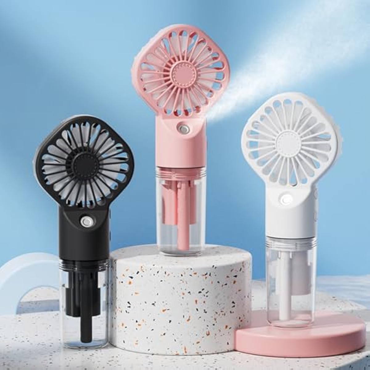 3 Pack Misting Fan Portable - Handheld Mini Rechargeable with 4 Speeds & Water Mist - Ideal for Travel, Camping, Outdoor, Home, Office, Makeup,Commute