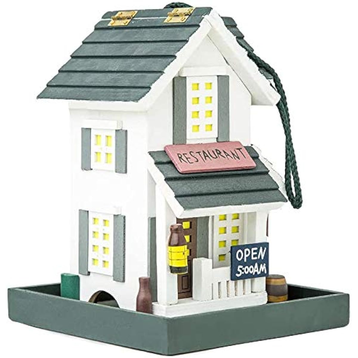 MEWANG Nature's Elegance Bird Feeder - Wooden Bird House, Exquisitely Crafted, Beautifully Decorative & Hang for Backyard Wildlife(White)