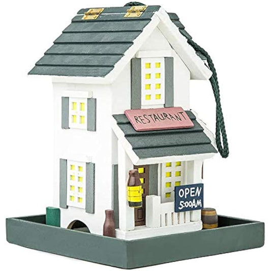 MEWANG Nature's Elegance Bird Feeder - Wooden Bird House, Exquisitely Crafted, Beautifully Decorative & Hang for Backyard Wildlife(White)