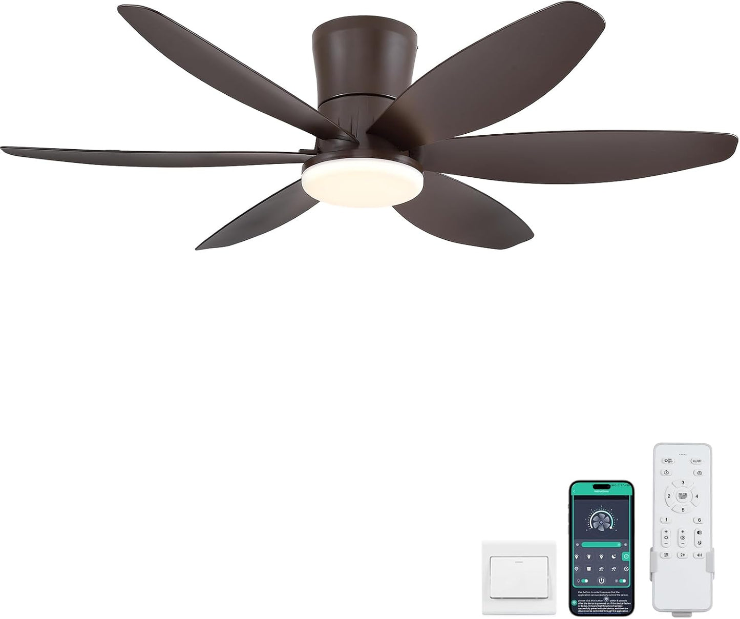 42" Ceiling Fans with Lights-Low Profile Ceiling Fan with Light and Remote/APP Control,Flush Mount,DC Reversible,LED Dimmable Blakc Ceiling Fans for Bedroom,Indoor/Outdoor Patio Use