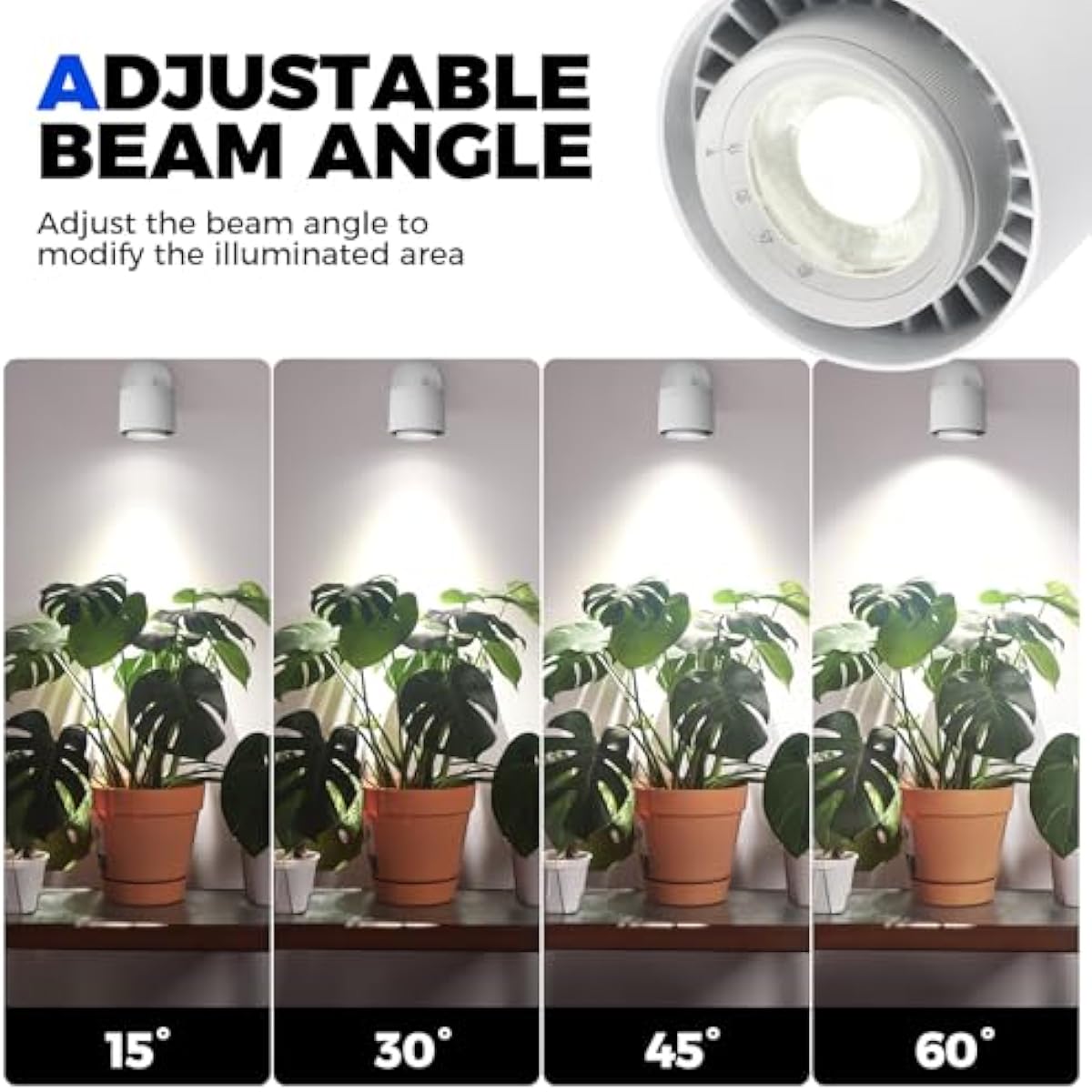 Barrina TR40a Track Grow Light for Indoor Plants, 40W Wall-Mounted Grow Bulbs with Adjustable Beam Angle (15°-60°), 5000K Full Spectrum Plant Spotlight with Timer & 16.4' Power Cord, 1-Pack