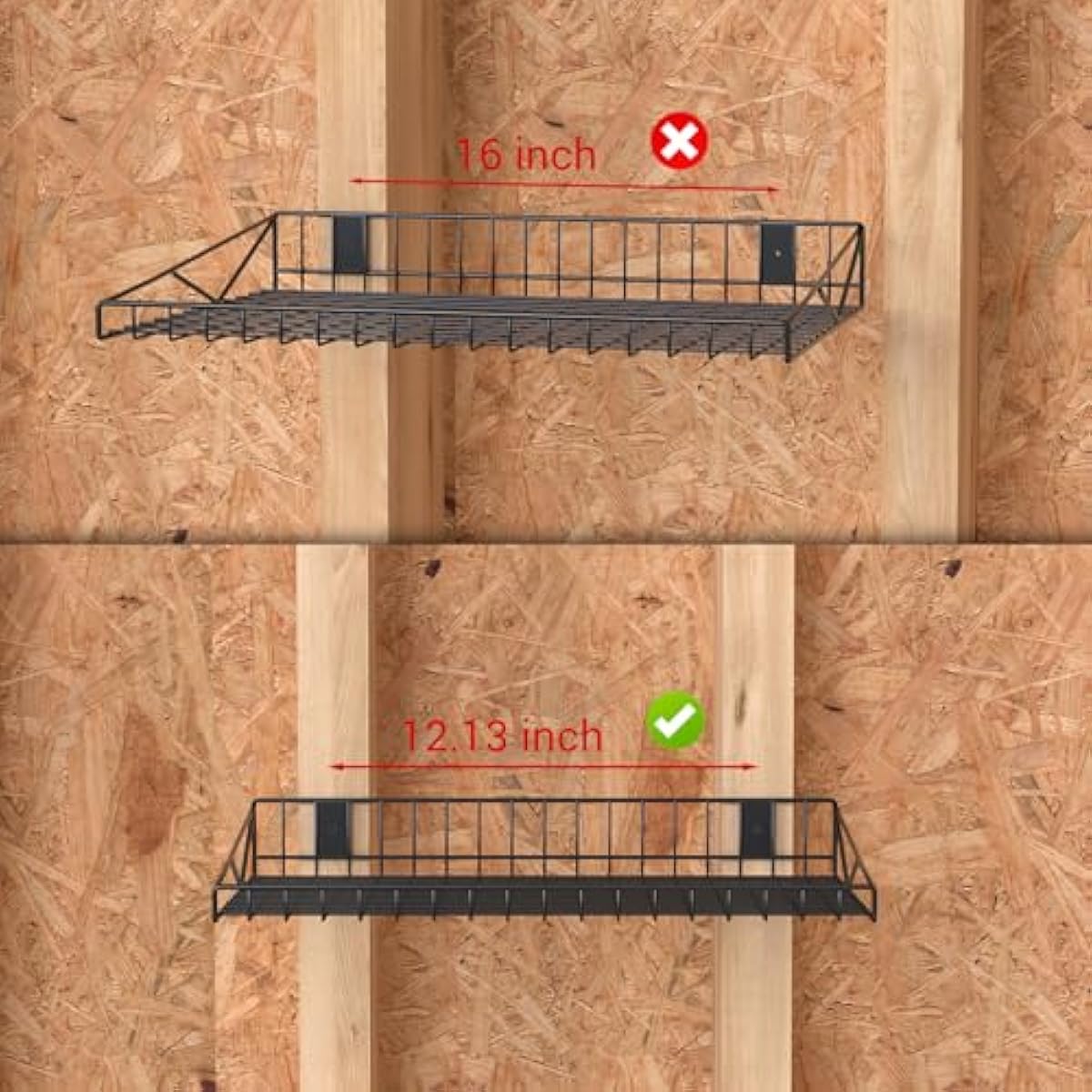 4 Pack Garage Wall Shelf, Garage Wall Mounted Shelving, Heavy Duty Floating Shelves With 8 Hooks, Loads 180 LBS Black Wall Shelves Mesh Storage Rack for Office, Basement, Wall Cabinet and Kitchen