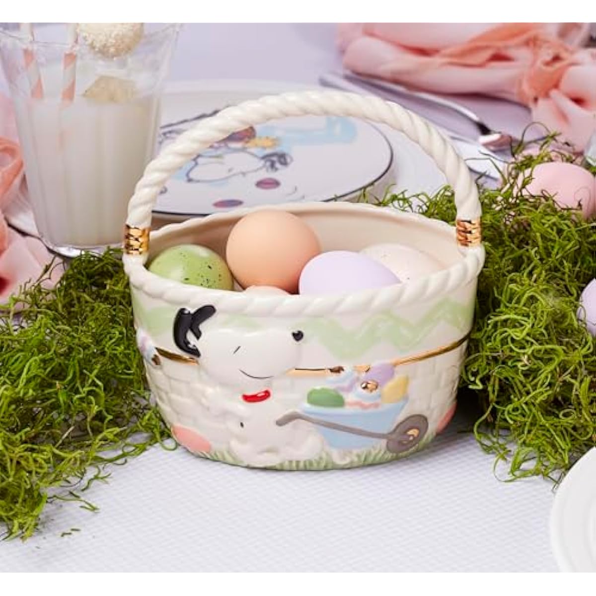 Lenox 895686 Peanuts Easter Snoopy & Woodstock Basket, Spring Home Decor