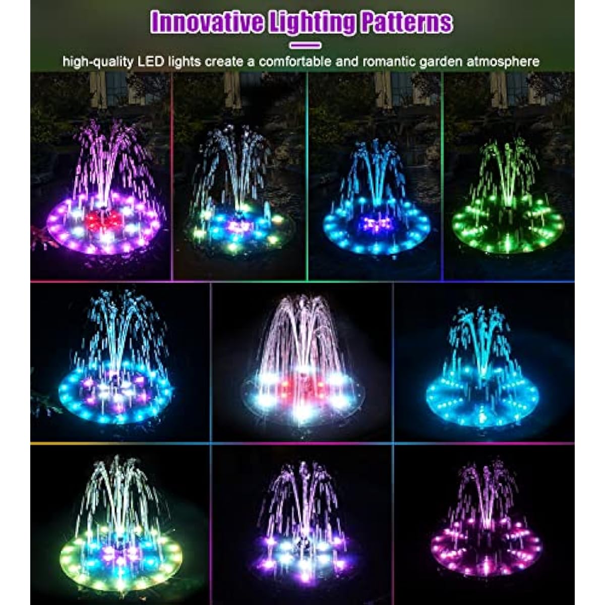 SZMP Solar Fountain 4W Bird Bath Fountains Upgraded 60 LED Lights, Built-in 4000 mAh Battery with 7 Nozzles & 4 Fixers, Solar Water Fountain for Garden, Bird Bath, Pool, Pond, Outdoor