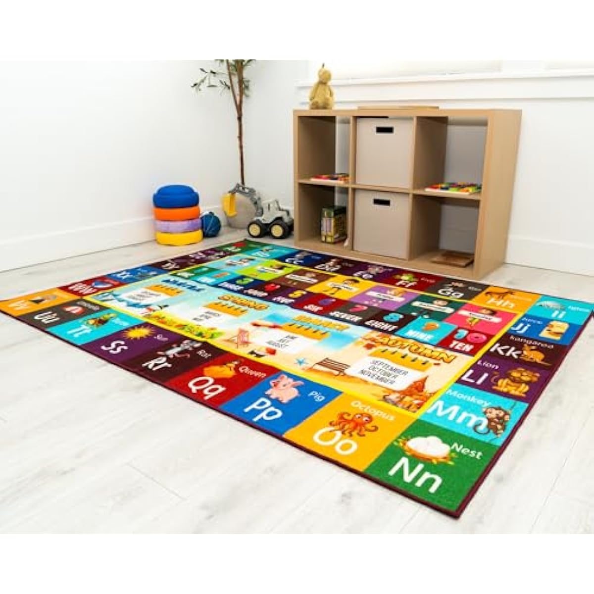 Educational Rug – Non-Slip ABC Carpet for Kids Room – 55" x 39" Soft Alphabet Kids Rug for Playroom, Daycare, Preschool, Classroom, Play Mat – Childrens ABC Mat with Letters Numbers Animals Months