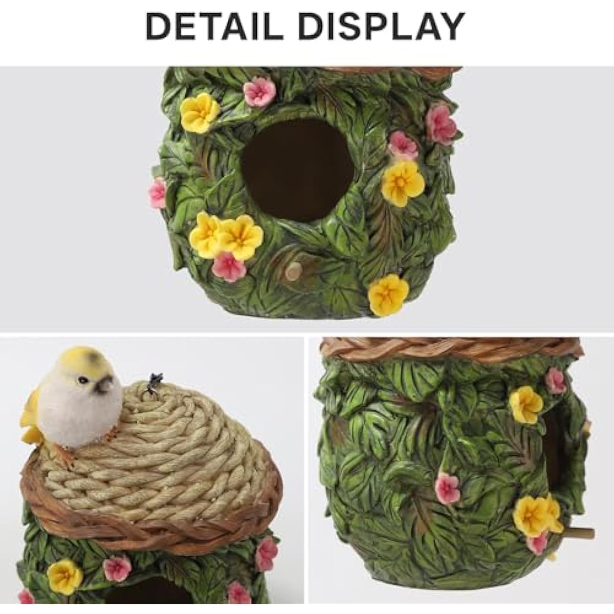 Bird Houses for Outside Bird Nesting Design Resin Birdhouse, Garden Outdoor Decor Bird House with Flower and Leaf Details, Birdhouses for Outdoors for Bluebird Finches Cardinals